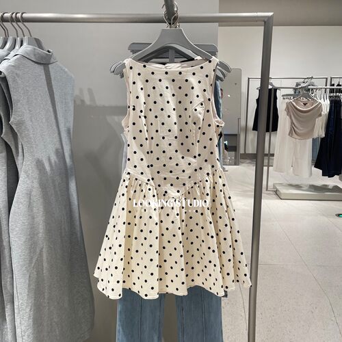 UR&DC2026夏季新款高级感法式波点撞色蝴蝶结装饰无袖连衣裙A字裙