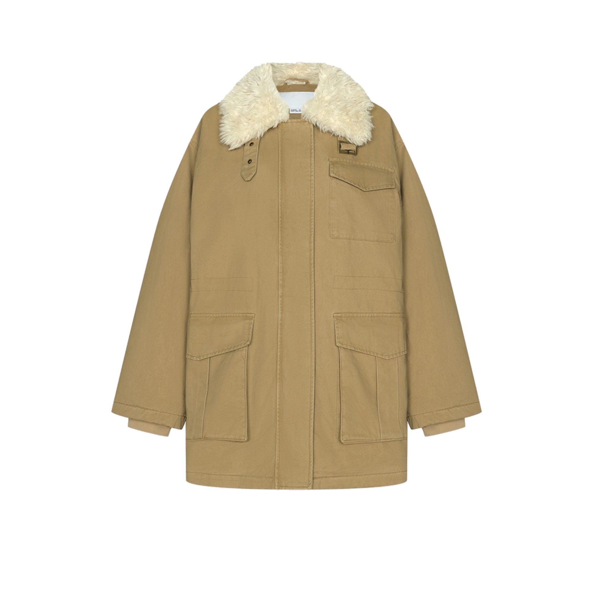 UR&DC2025冬季新款宽松休闲复古工装风抽绳收腰羊羔毛领羽绒服女