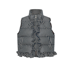 UR&DC2026春季新款甜美风减龄立领系带格纹荷叶边棉服女短款外套