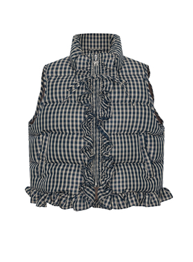 UR&DC2026春季新款甜美风减龄立领系带格纹荷叶边棉服女短款外套