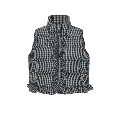 UR&DC2026春季新款甜美风减龄立领系带格纹荷叶边棉服女短款外套