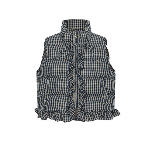 UR&DC2026春季新款甜美风减龄立领系带格纹荷叶边棉服女短款外套