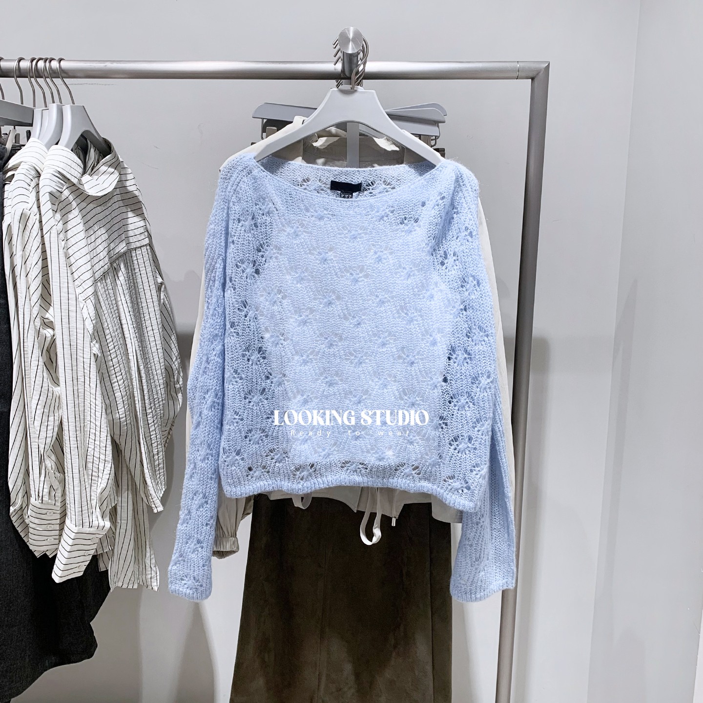 UR&DC2025秋季新款法式慵懒休闲镂空两件套长袖针织衫女短款上衣