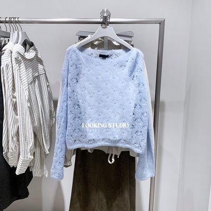 UR&DC2025秋季新款法式慵懒休闲镂空两件套长袖针织衫女短款上衣