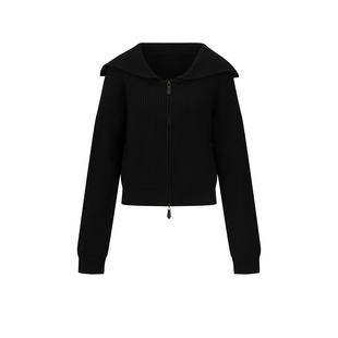 UR&DC2025秋季新款休闲风坑条肌理披肩领短款长袖针织开衫女上衣