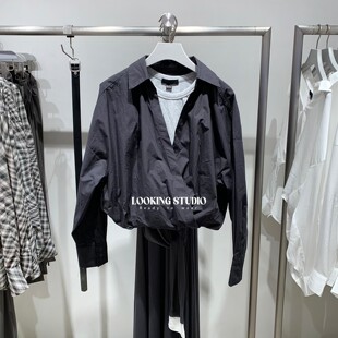 UR&DC2025秋季新款法式气质假两件超宽松短款罩衫长袖衬衫女上衣