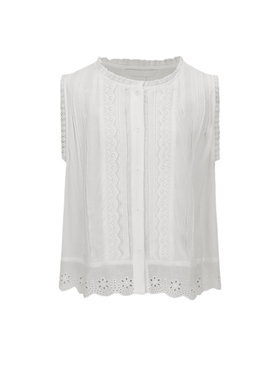 UR&DC2026夏季新款休闲镂空肌理感无袖开襟白色衬衫女短款上衣棉