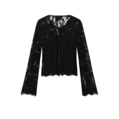 新款 衬衫 法式 开襟系带长袖 女黑色上衣 蕾丝毛边短款 UR&DC2026春季