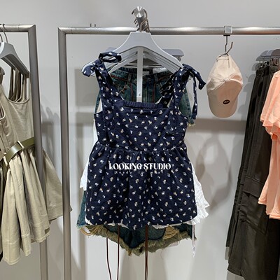 UR&DC2025秋季新款甜美风减龄少女感碎花系带罩衫衬衫女短款上衣