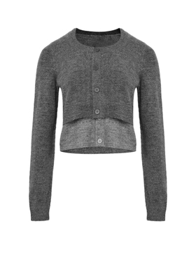 UR&DC2026春季新款法式气质格雷系撞色假两件针织衫女灰色短上衣