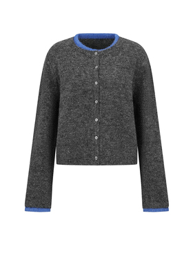 UR&DC2026春季新款设计感撞色拼接假两件圆领短款针织开衫女上衣