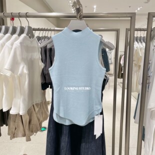 UR&DC2026夏季新款简约风都市纯色立领无袖背心针织衫女修身上衣