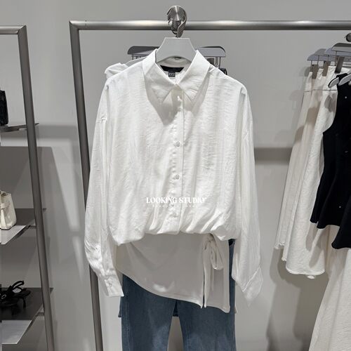 UR&DC2026夏季新款法式气质褶皱肌理翻领罩衫长袖衬衫女短款上衣