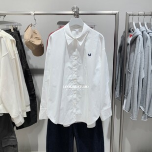 UR&DC2025秋季新款基础简约日常通勤刺绣棉质纯色开襟长袖衬衫女