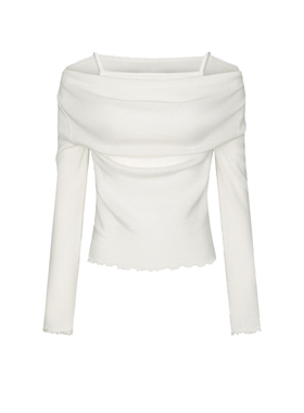 UR&DC2026春季新款法式气质魅力露肩褶皱木耳边长袖针织衫女上衣