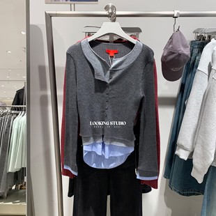 UR&DC2025秋季新款设计感潮流假两件拼接排扣长袖针织开衫女上衣