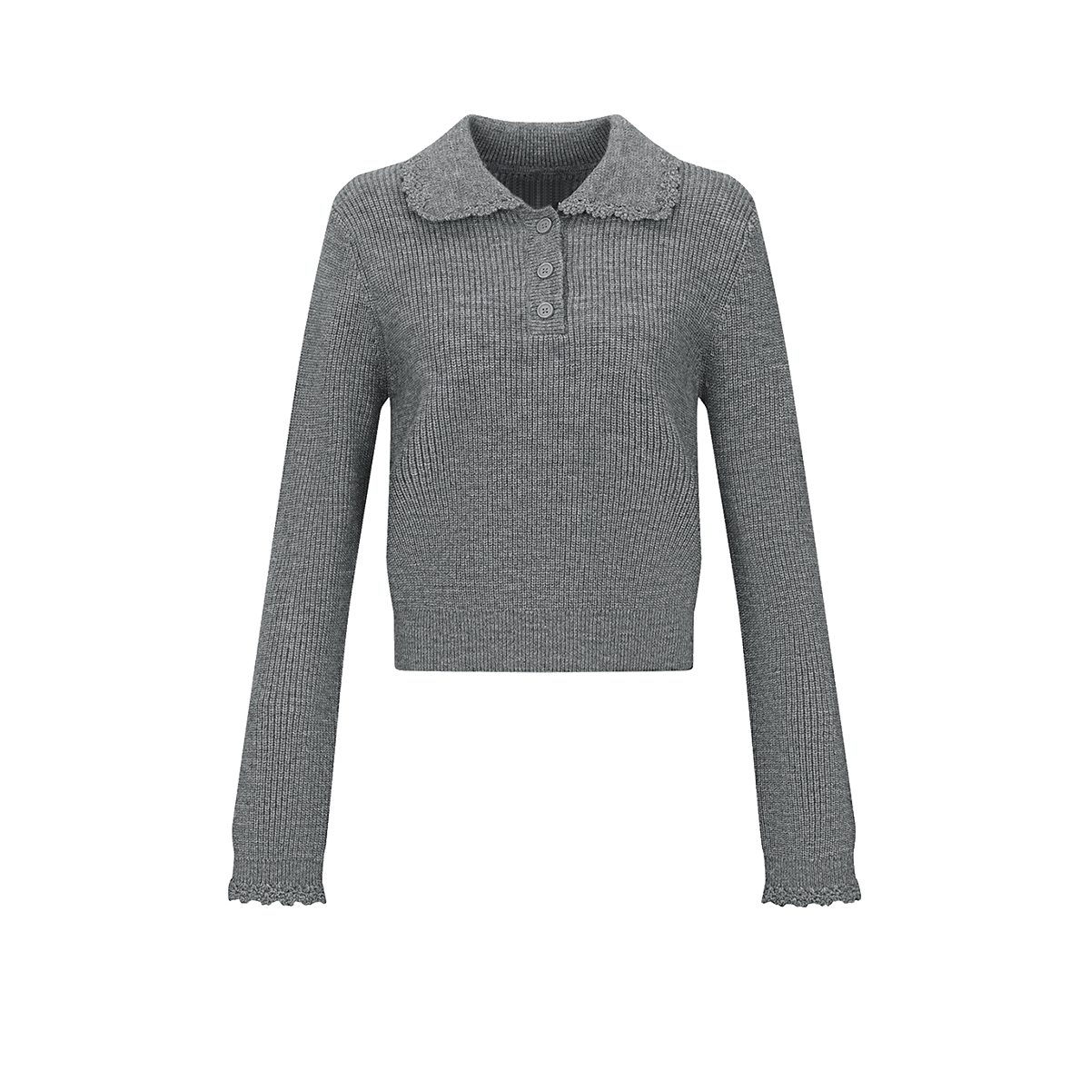 UR&DC2025春季新款法式甜美气质简约百搭翻领长袖针织衫女短上衣