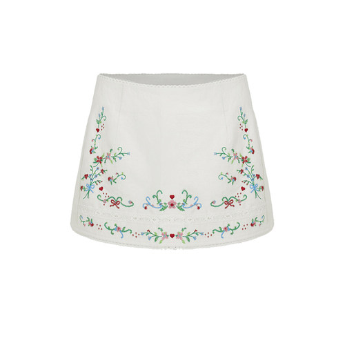 UR&DC2025夏季新款法式短裙气质时尚蕾丝刺绣图案短款A字裙半裙