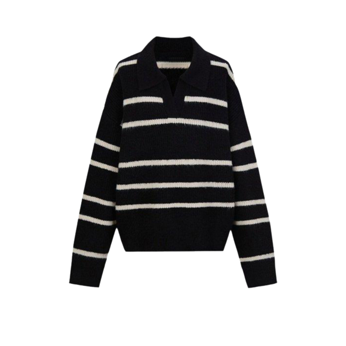 UR&DC2024冬季新款休闲慵懒风软糯条纹宽松拉链落肩针织衫女毛衣