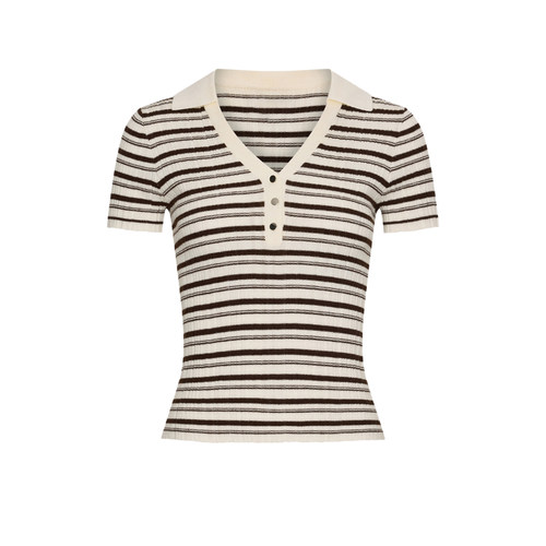 UR&DC2026春季新款摩登通勤条纹POLO领修身短袖针织衫女短款上衣