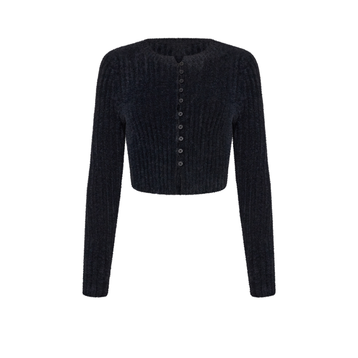 UR&DC2025春季新款法式气质简约纽扣短款长袖针织开衫女圆领上衣