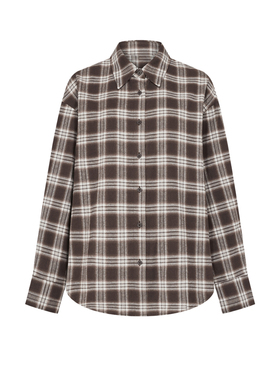 UR&DC2026春季新款复古风基础款宽松纯棉撞色格纹长袖开襟衬衫女