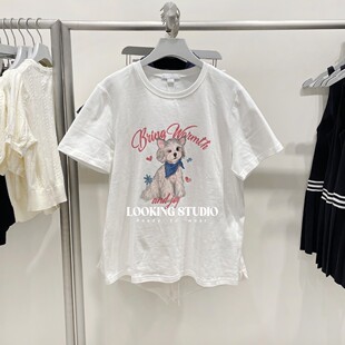 T恤女白色上衣潮 趣味休闲萌宠印花纯棉圆领短袖 UR&DC2025夏季 新款