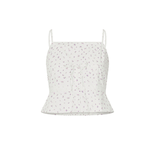 UR&DC2025夏季新款少女波嬉风小清新碎花打揽短款吊带女系带上衣