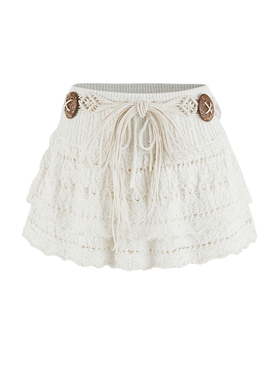 UR&DC2025夏季新款设计感法式度假风腰带肌理感针织半裙镂空短裙