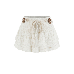 UR&DC2025夏季新款设计感法式度假风腰带肌理感针织半裙镂空短裙