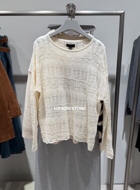 UR&DC2026春季新款法式波嬉风浪漫镂空编织薄款圆领长袖针织衫女