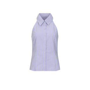 UR&DC2025夏季新款法式气质撞色条纹后腰系带无袖开襟衬衫女上衣