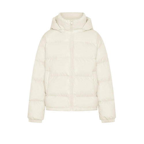 UR&DC2024冬季新款简约时尚休闲绗缝白鸭绒可拆连帽羽绒服女短款