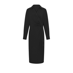 UR&DC2025春季新款设计感捏褶斜裁式纽扣POLO领连衣裙女长袖长裙