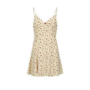 UR&DC2025夏季新款小清新田园风复古碎花V领短款吊带连衣裙A字裙