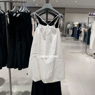 UR&DC2025夏季新款宽松法式气质芭蕾风双吊带短款白色A字连衣裙