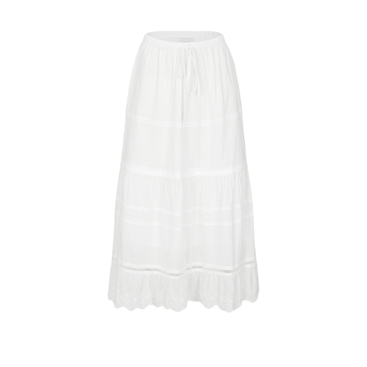 UR&DC2025夏季新款法式百搭芭蕾风松紧腰抽绳A字裙宽松白色半身裙