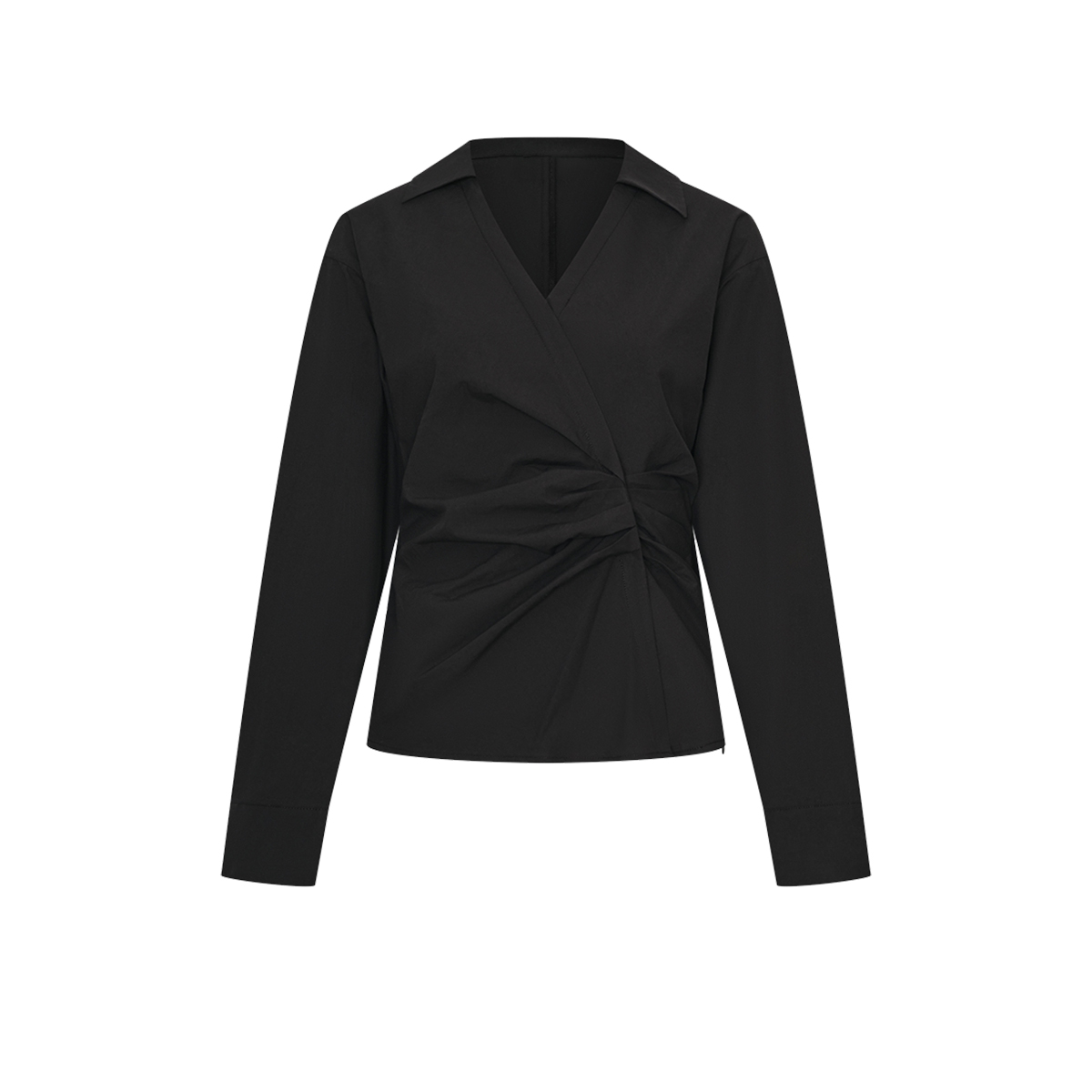 UR&DC2025春季新款法式气质通勤褶皱收腰V领拉链罩衫衬衫女短上衣