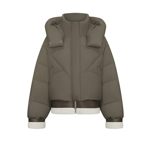 UR&DC2024冬季新款潮流拼接宽松白鸭绒连帽保暖羽绒服女短款外套