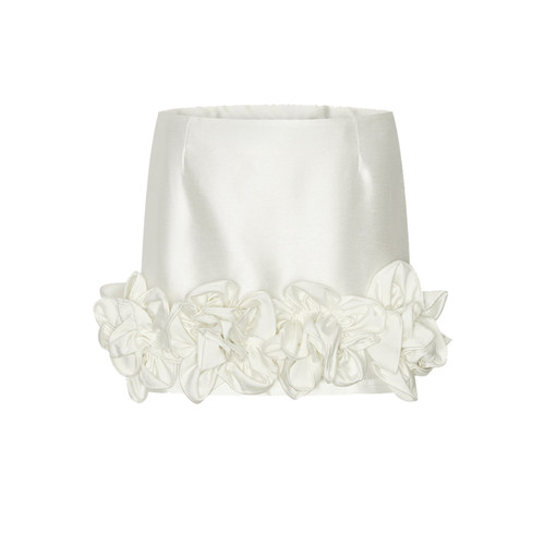 UR&DC2025春季新款高级感法式气质白色立体花朵装饰堆叠短裙半裙