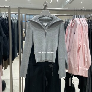 新款 针织衫 法式 长袖 女上衣 潮流坑条拉链半开襟修身 UR&DC2026春季