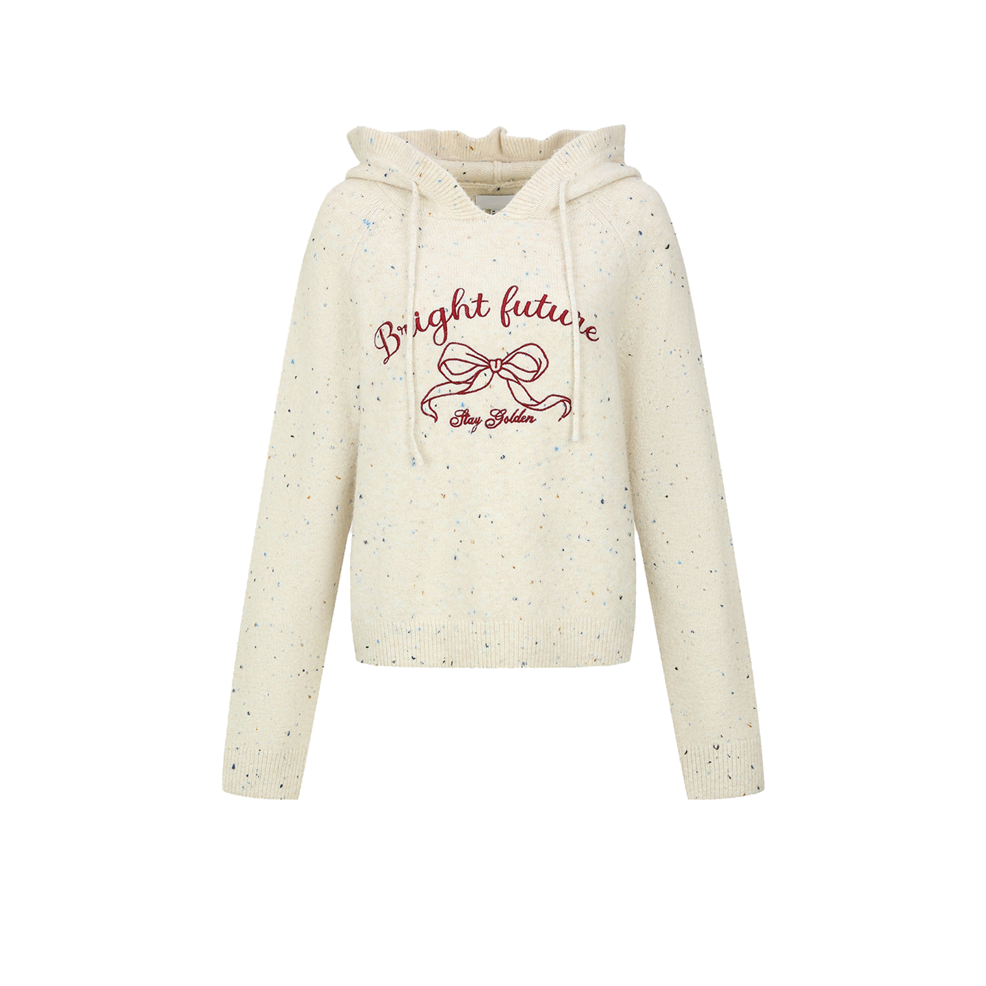 UR&DC2025冬季新款学院风撞色字母刺绣连帽抽绳长袖针织衫女上衣