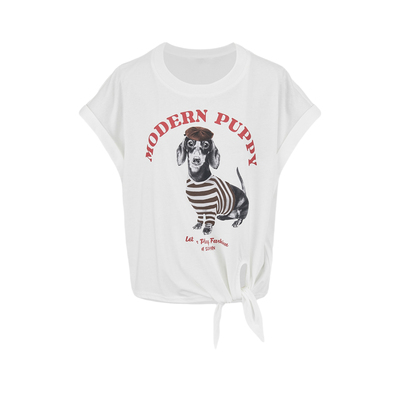 UR&DC2024夏季新款设计感趣味休闲萌宠狗狗印花棉质圆领短袖T恤女