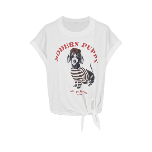 UR&DC2024夏季新款设计感趣味休闲萌宠狗狗印花棉质圆领短袖T恤女