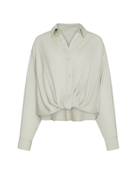 UR&DC2025春季新款气质轻通勤褶皱超宽松长袖罩衫衬衫女短款上衣