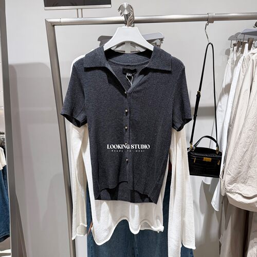 UR&DC2026春季新款高级感气质通勤短袖POLO领针织开衫女短款上衣