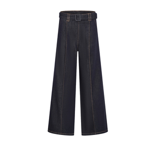 UR&DC钟楚曦同款2024秋季高级感复古撞色明线牛仔裤长裤女阔腿裤