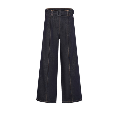 UR&DC钟楚曦同款2024秋季高级感复古撞色明线牛仔裤长裤女阔腿裤