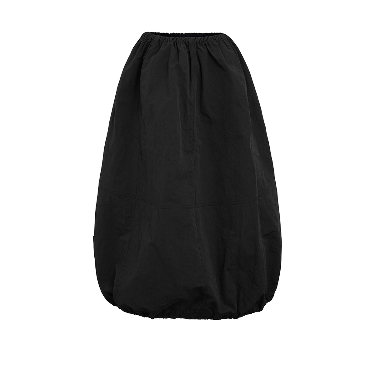 UR&DC2025夏季新款设计感时尚休闲宽松显瘦花苞松紧腰黑色半身裙