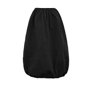 UR&DC2025夏季新款设计感时尚休闲宽松显瘦花苞松紧腰黑色半身裙